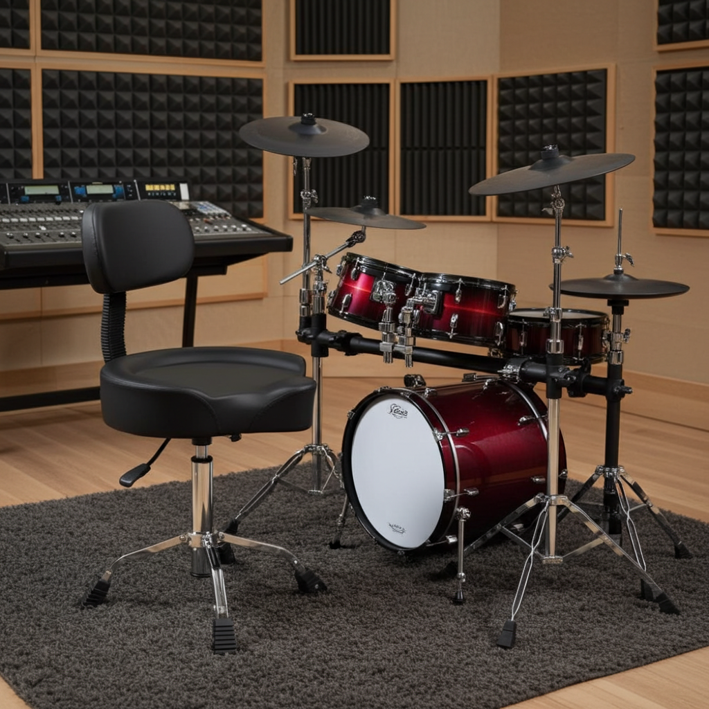 Drum Throne with Backrest, Hydraulic Drum Stool Adjustable Height, Heavy Duty Hydraulic Drum Seat Saddle Design for Drummers Black