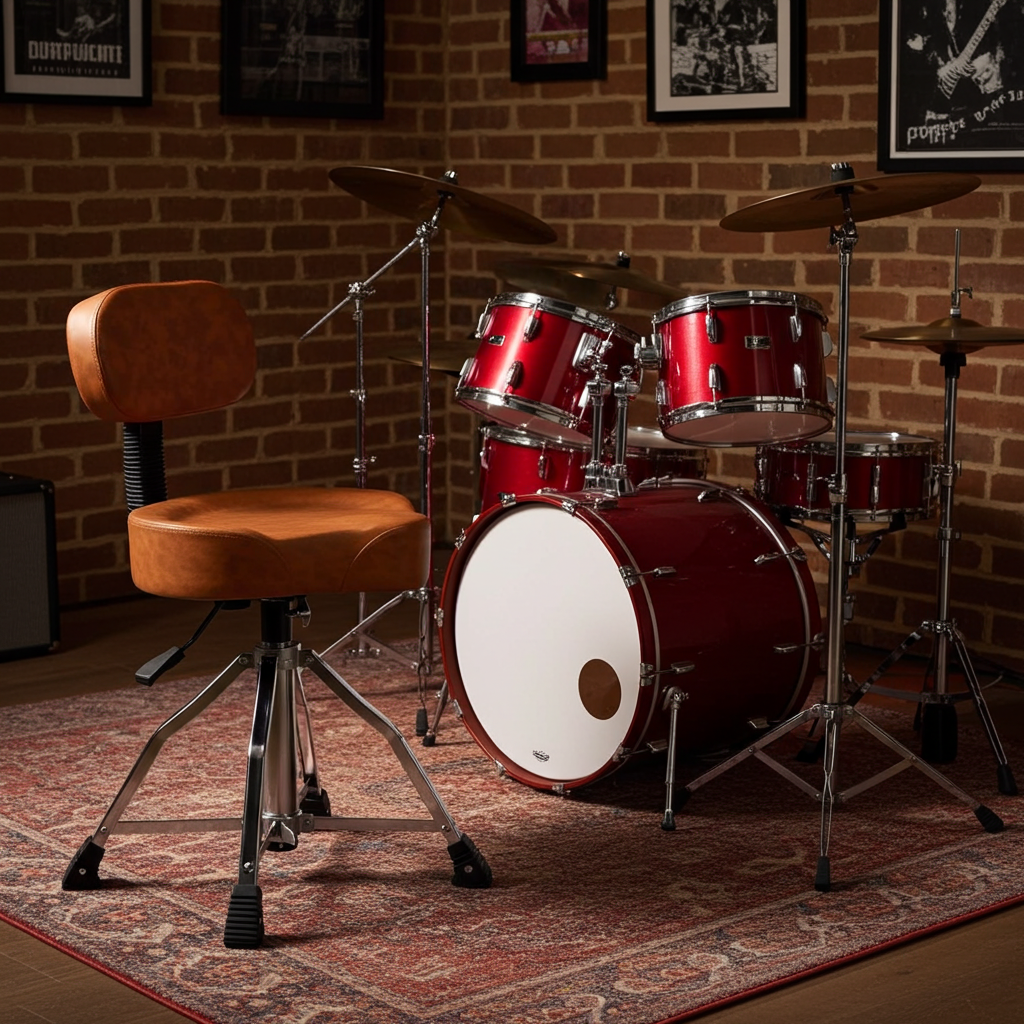 Drum Throne with Backrest, Hydraulic Drum Stool Adjustable Height, Heavy Duty Hydraulic Drum Seat Saddle Design for Drummers Brown