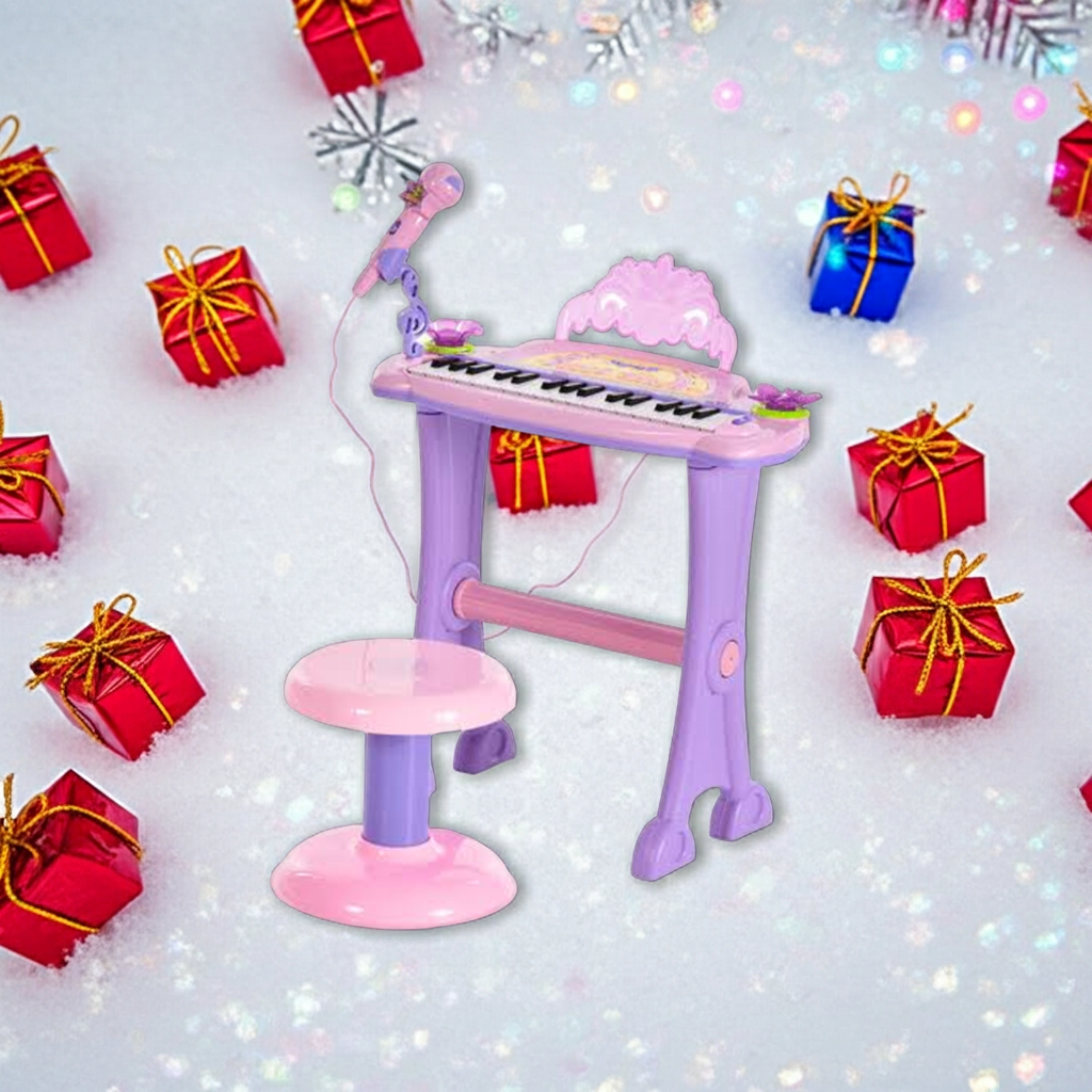 Mini Battery Organ Piano Microphone Stool 32 Key Keyboard Kids Toy