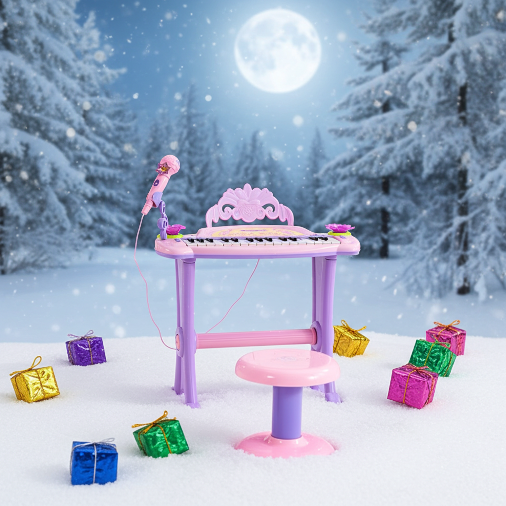 Mini Battery Organ Piano Microphone Stool 32 Key Keyboard Kids Toy