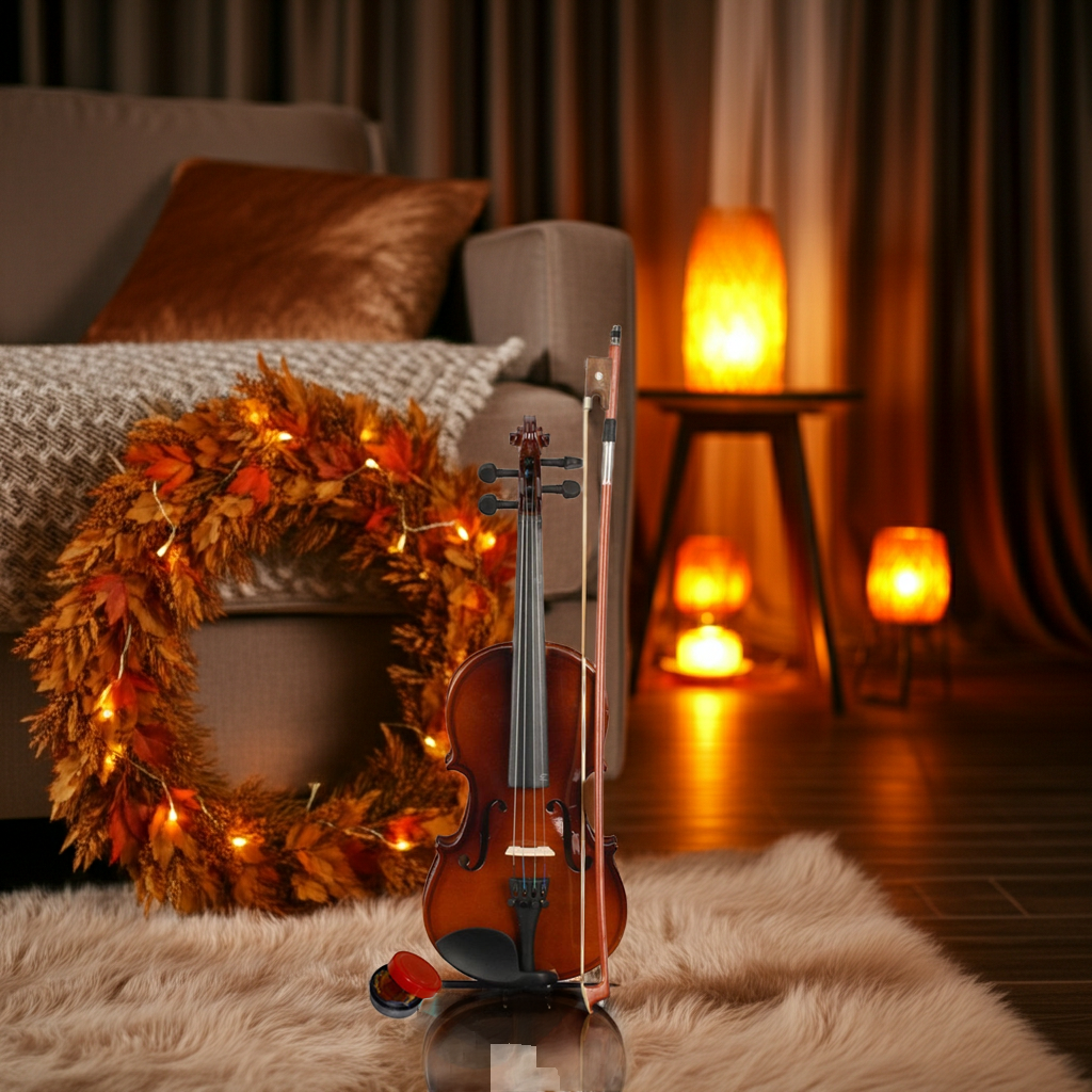 New 1/4 Acoustic Violin Case Bow Rosin Natural