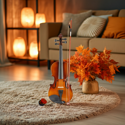 New 3/4 Acoustic Violin Case Bow Rosin Natural