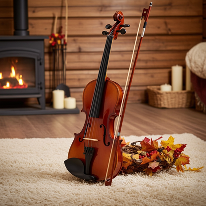 New 3/4 Acoustic Violin Case Bow Rosin Natural