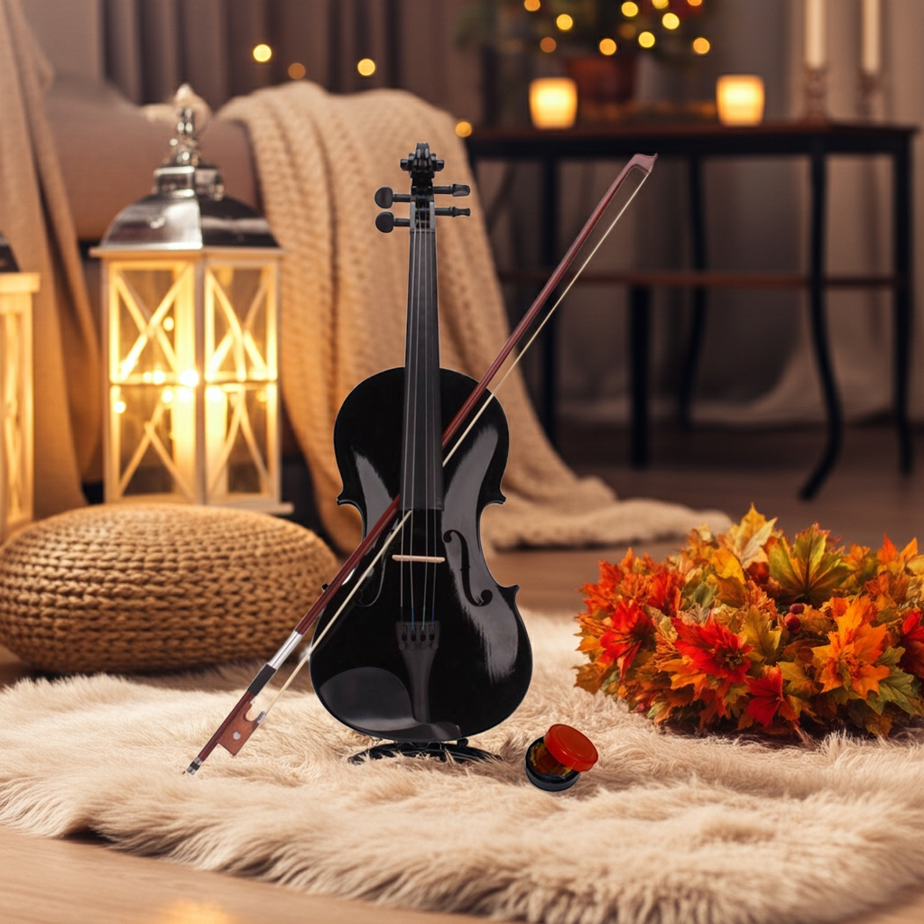 New 4/4 Acoustic Violin Case Bow Rosin Black