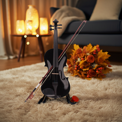 New 4/4 Acoustic Violin Case Bow Rosin Black