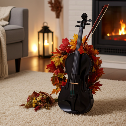 New 4/4 Acoustic Violin Case Bow Rosin Black