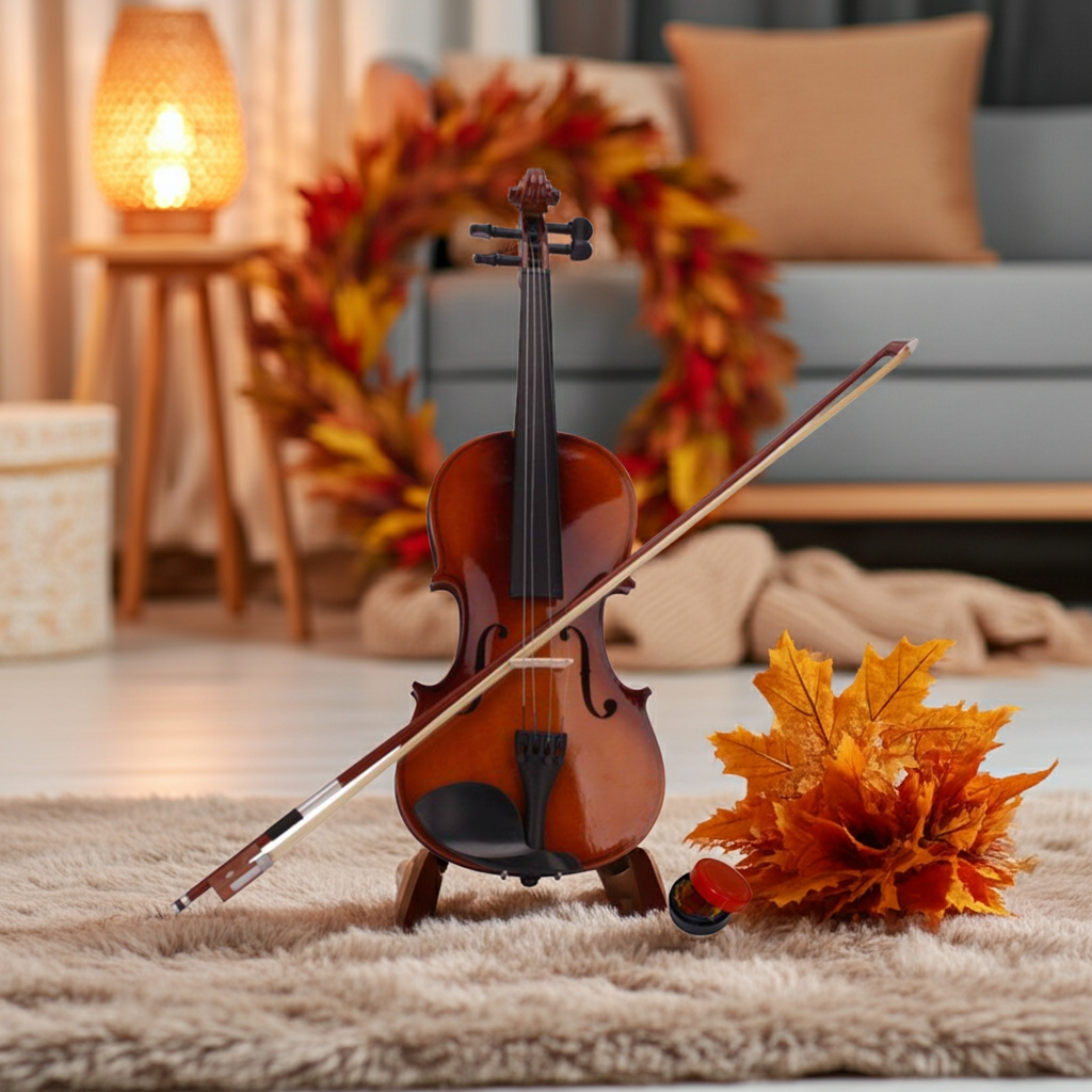 New 4/4 Acoustic Violin Case Bow Rosin Natural