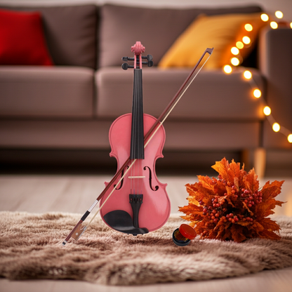 New 4/4 Acoustic Violin Case Bow Rosin Pink