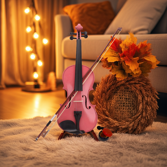 New 4/4 Acoustic Violin Case Bow Rosin Pink