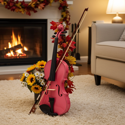 New 4/4 Acoustic Violin Case Bow Rosin Pink