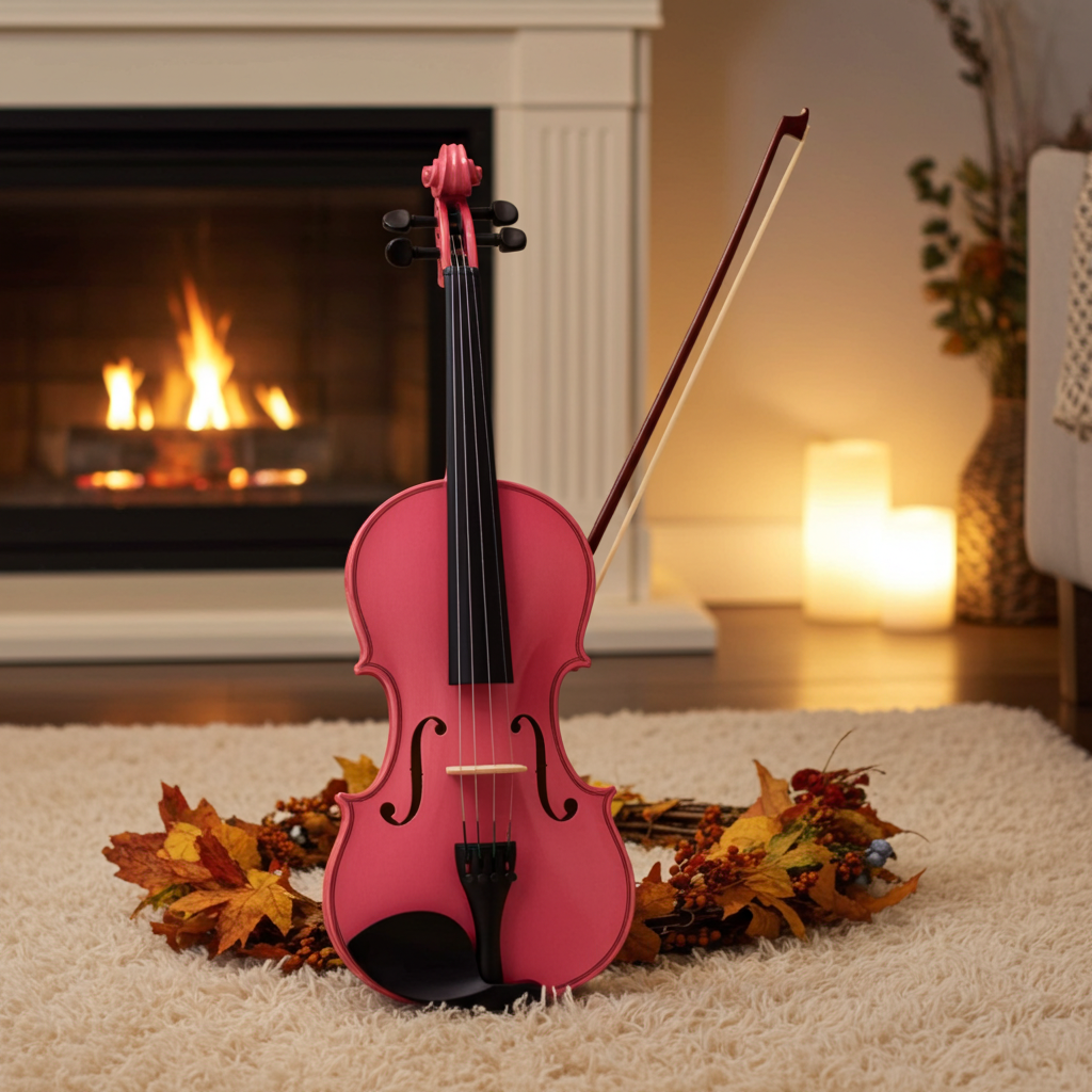 New 4/4 Acoustic Violin Case Bow Rosin Pink