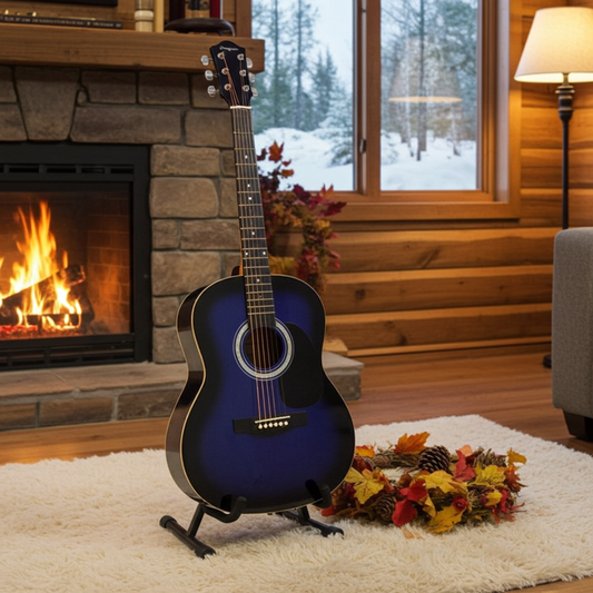 PDT Martin Smith Full-Size Acoustic Guitar Pack with Strings, Plectrums, Strap & Lessons - Blue