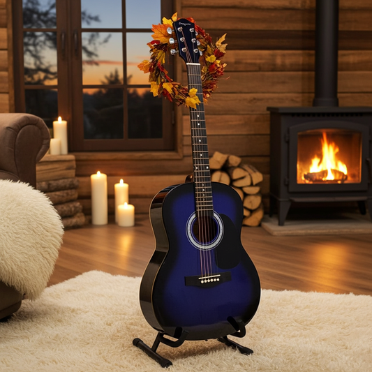 PDT Martin Smith Full-Size Acoustic Guitar Pack with Strings, Plectrums, Strap & Lessons - Blue