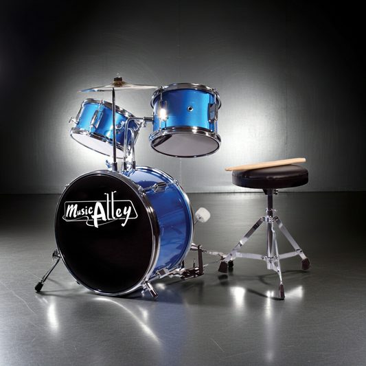 PDT Music Alley 3-Piece Junior Drum Set with Drum Throne & Drumsticks - Blue