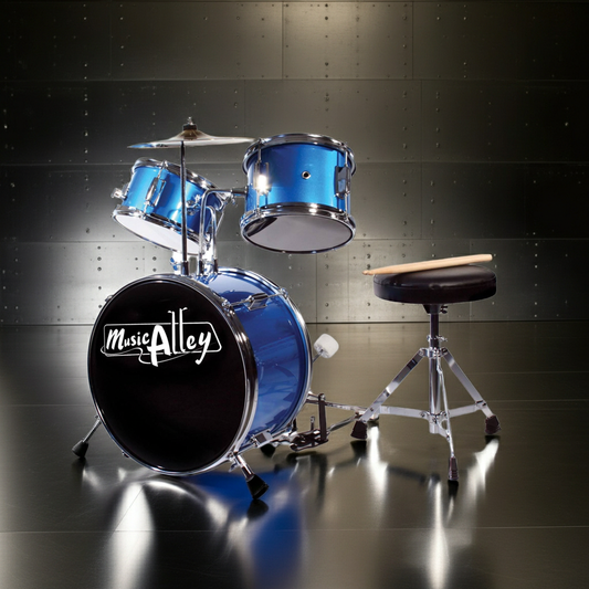 PDT Music Alley 3-Piece Junior Drum Set with Drum Throne & Drumsticks - Blue