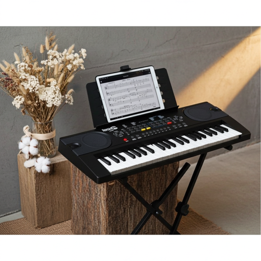 PDT RockJam 49-Key Keyboard Piano with Sheet Music Stand, Piano Note Stickers & Lessons