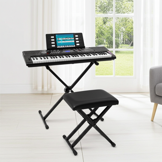 PDT RockJam 61-Key Keyboard Piano Kit with Pitch Bend, Bench, Stand, Headphones, Note Stickers & Lessons