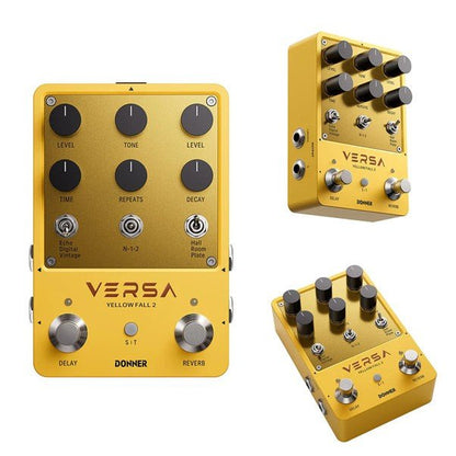 Donner Versa - Yellow Fall II 3x3 Reverb - Delay Combo Guitar Pedal with Tap Tempo - Rhythmic - Cadence