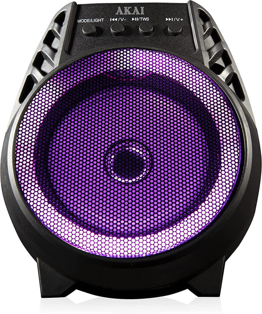 Akai A58168 Vibes 4 Inch LED Party Speaker, Bluetooth Connectivity, Wireless & Portable, 5W, Black - Rhythmic - Cadence