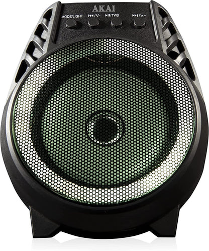 Akai A58168 Vibes 4 Inch LED Party Speaker, Bluetooth Connectivity, Wireless & Portable, 5W, Black - Rhythmic - Cadence