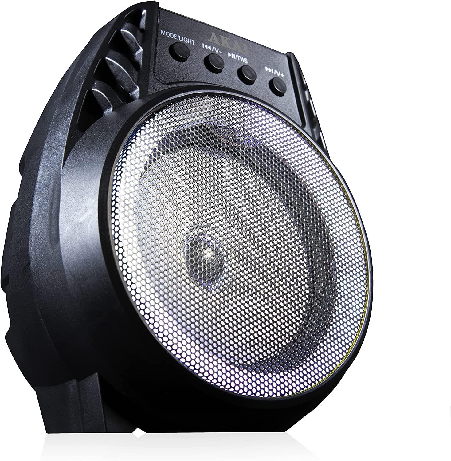 Akai A58168 Vibes 4 Inch LED Party Speaker, Bluetooth Connectivity, Wireless & Portable, 5W, Black - Rhythmic - Cadence