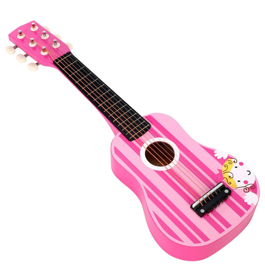 SOKA Wooden Pink Striped Guitar Musical Instrument Pretend Play Music Toy Interactive Role Play Game Early Developmental Gift for Children Toddler Kids Boys Girls Ages 3 year old + - Rhythmic - Cadence
