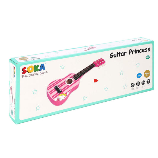 SOKA Wooden Pink Striped Guitar Musical Instrument Pretend Play Music Toy Interactive Role Play Game Early Developmental Gift for Children Toddler Kids Boys Girls Ages 3 year old + - Rhythmic - Cadence