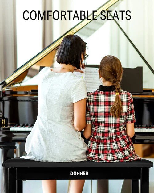 Donner Duet Piano Bench with Storage, Solid Wooden Keyboard Bench Piano Bookcase Stool Padded Cushion, Black - Rhythmic - Cadence