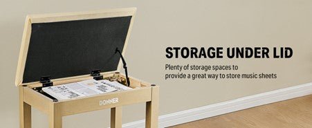 Donner Light Wood Colour Piano Bench with High - Density Suede Cushion - Rhythmic - Cadence