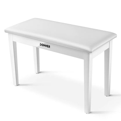 Donner Duet Piano Bench Stool with Storage White and Padded Cushion - Rhythmic - Cadence