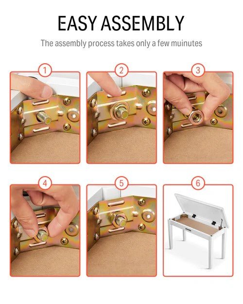 Donner Duet Piano Bench Stool with Storage White and Padded Cushion - Rhythmic - Cadence