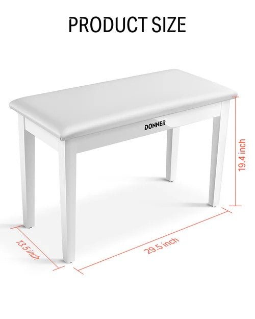 Donner Duet Piano Bench Stool with Storage White and Padded Cushion - Rhythmic - Cadence