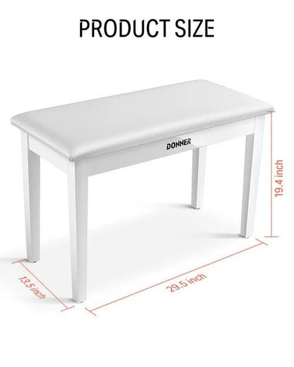 Donner Duet Piano Bench Stool with Storage White and Padded Cushion - Rhythmic - Cadence