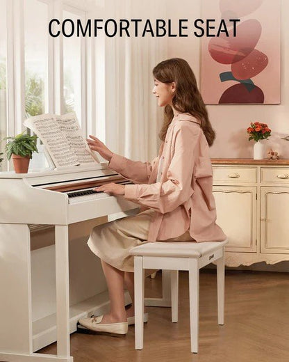 Donner Duet Piano Bench Stool with Storage White and Padded Cushion - Rhythmic - Cadence