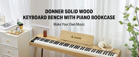 Donner Light Wood Colour Piano Bench with High - Density Suede Cushion - Rhythmic - Cadence