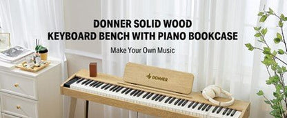 Donner Light Wood Colour Piano Bench with High - Density Suede Cushion - Rhythmic - Cadence