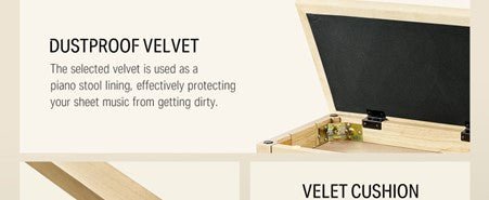 Donner Light Wood Colour Piano Bench with High - Density Suede Cushion - Rhythmic - Cadence