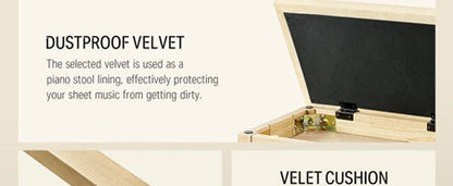 Donner Light Wood Colour Piano Bench with High - Density Suede Cushion - Rhythmic - Cadence