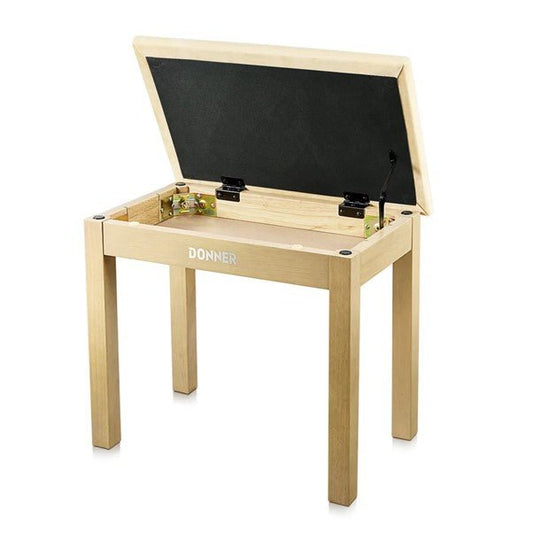 Donner Light Wood Colour Piano Bench with High - Density Suede Cushion - Rhythmic - Cadence