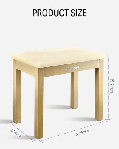 Donner Light Wood Colour Piano Bench with High - Density Suede Cushion - Rhythmic - Cadence