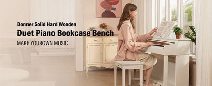 Donner Duet Piano Bench Stool with Storage White and Padded Cushion - Rhythmic - Cadence