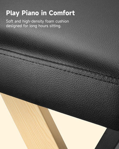 Donner DKB - 300 Home Style Thick Padded Piano Bench, Light Wood Colour - Rhythmic - Cadence