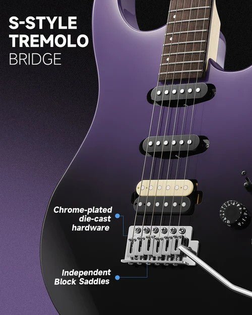 Donner DMT - 66 Electric Guitar with Ceramic Single - Coil - Midnight Purple Gradient - Rhythmic - Cadence