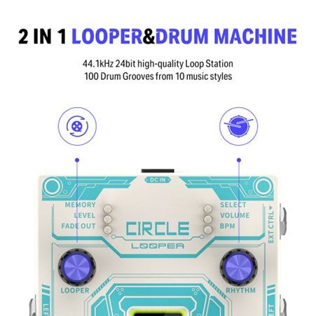 Donner Circle Looper Guitar Effect with Time Display and Drum Machine - Rhythmic - Cadence