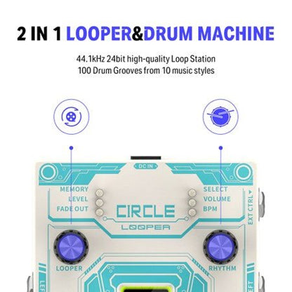Donner Circle Looper Guitar Effect with Time Display and Drum Machine - Rhythmic - Cadence