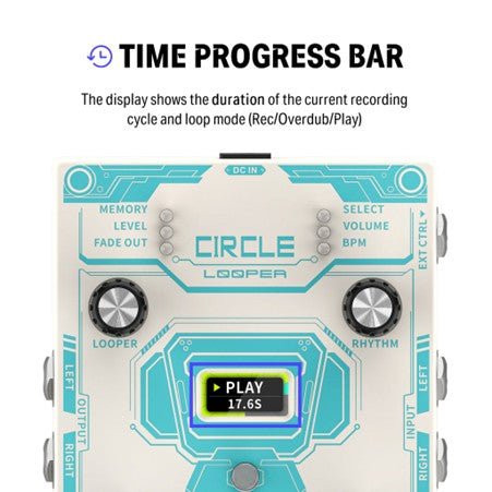 Donner Circle Looper Guitar Effect with Time Display and Drum Machine - Rhythmic - Cadence