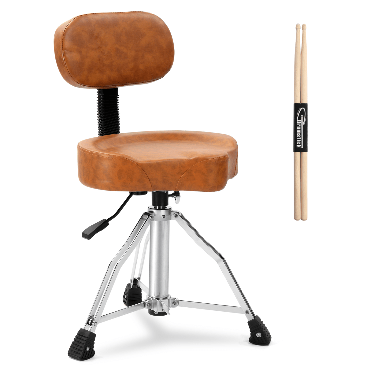 Drum Throne with Backrest, Hydraulic Drum Stool Adjustable Height, Heavy Duty Hydraulic Drum Seat Saddle Design for Drummers Brown - Rhythmic - Cadence