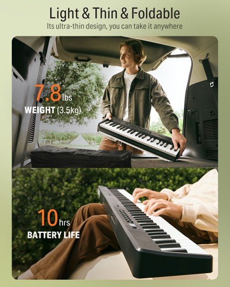 Donner DP - 10 88 - Key Foldable Semi - Weighted Digital Piano Kit with Bluetooth - Rhythmic - Cadence