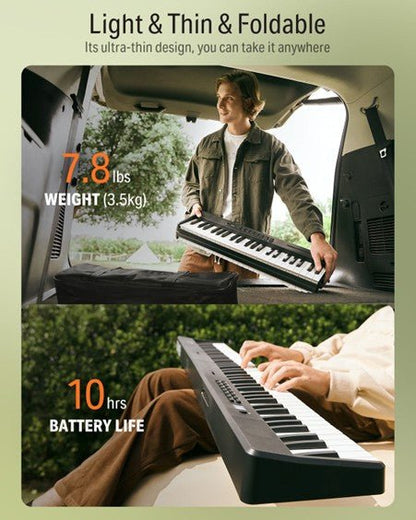 Donner DP - 10 88 - Key Foldable Semi - Weighted Digital Piano Kit with Bluetooth - Rhythmic - Cadence