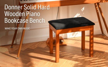 Donner Piano Bench with Storage, Solid Wood Keyboard Bench Piano Bookcase Stool Chair Seat with High - Density Suede Cushion, Wood Finish - Rhythmic - Cadence